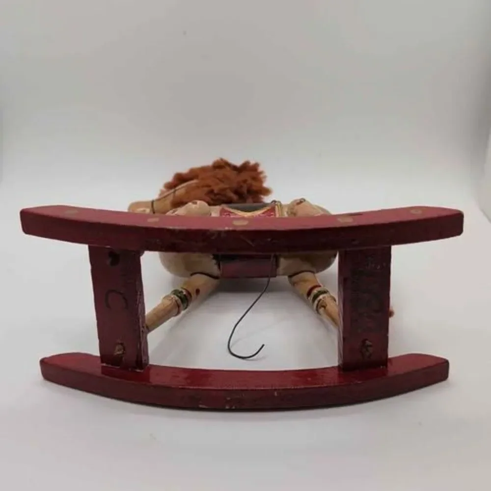 Vintage 1980 Wooden Rocking Horse Christmas Ornament Hand Painted Yarn Mane